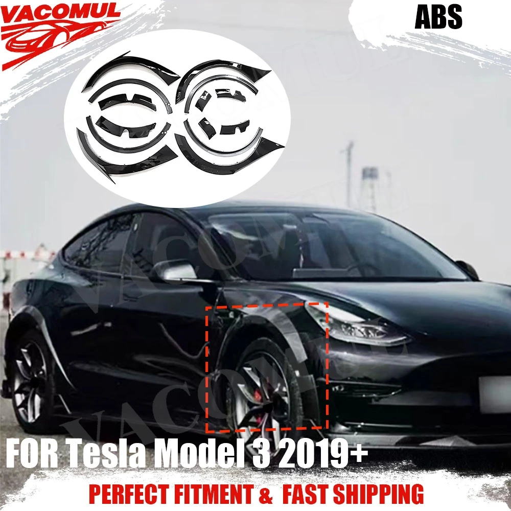 

ABS Gloss black Wheel Eyebrow Car Fender Flares Mudguard Lip Body Kit Protect Covers Tuning Accessories For Tesla Model 3 2019+