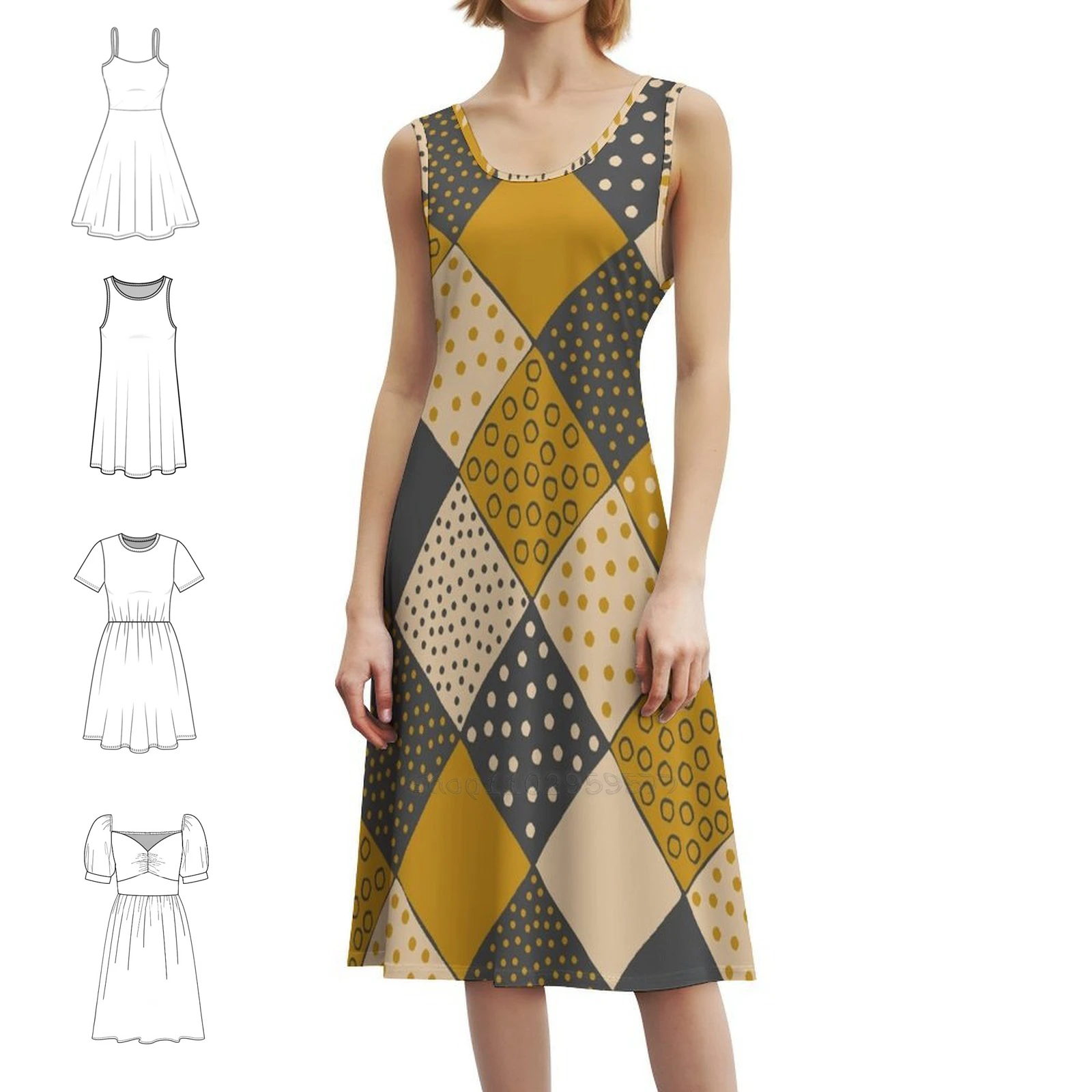 

Узор в горошек (золотое, темно-серое и песочное) Платье в корейском стиле для женщин Элегантное повседневное платье для вечеринки или повседневной носки в горошек