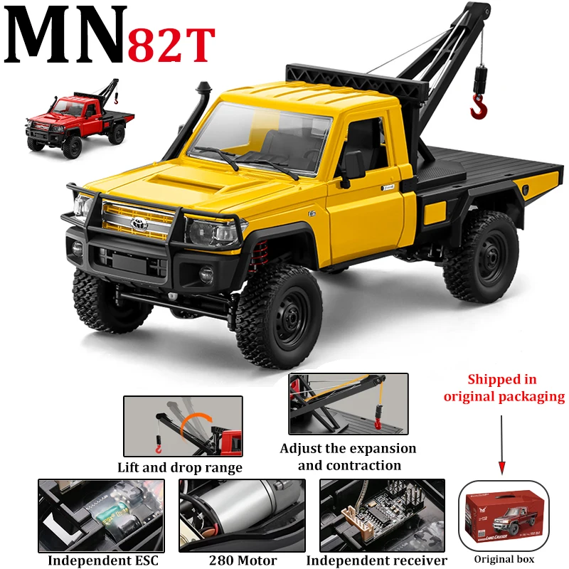 

MN82T 1/12 4WD Remote Control Tow Truck: All - terrain Off - road Pickup, with Crane, Upgraded Parts (280 Motor, Independent ESC