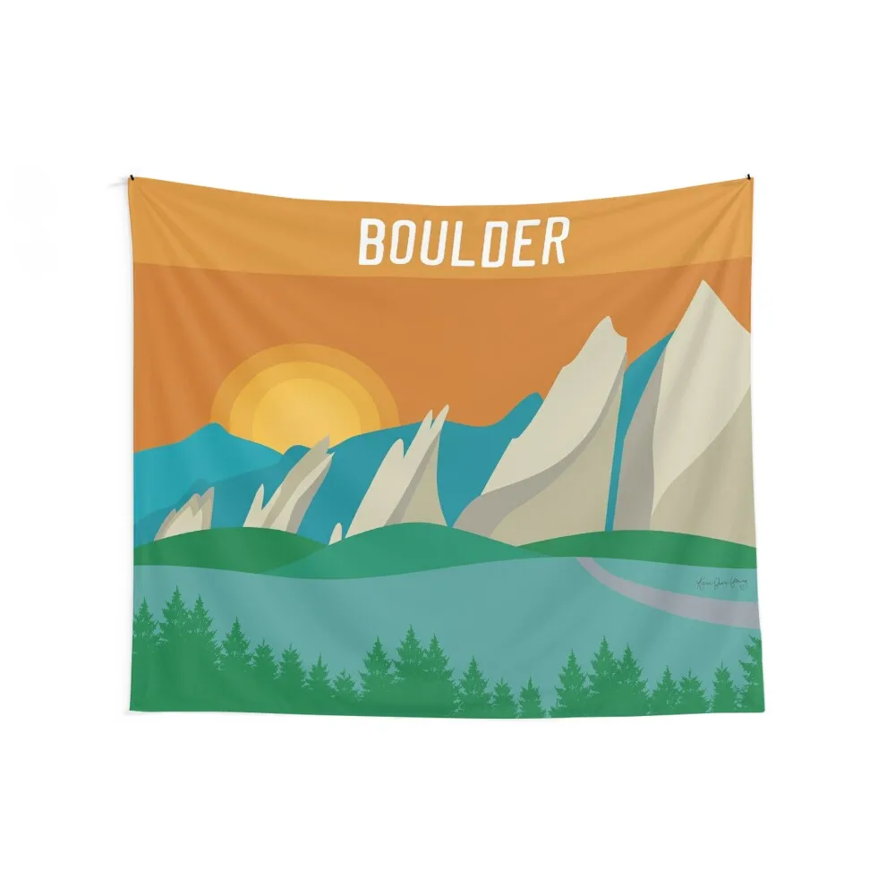 Boulder, Colorado - Skyline Illustration by Loose Petals Tapestry Mushroom Room Decor Cute Tapestry