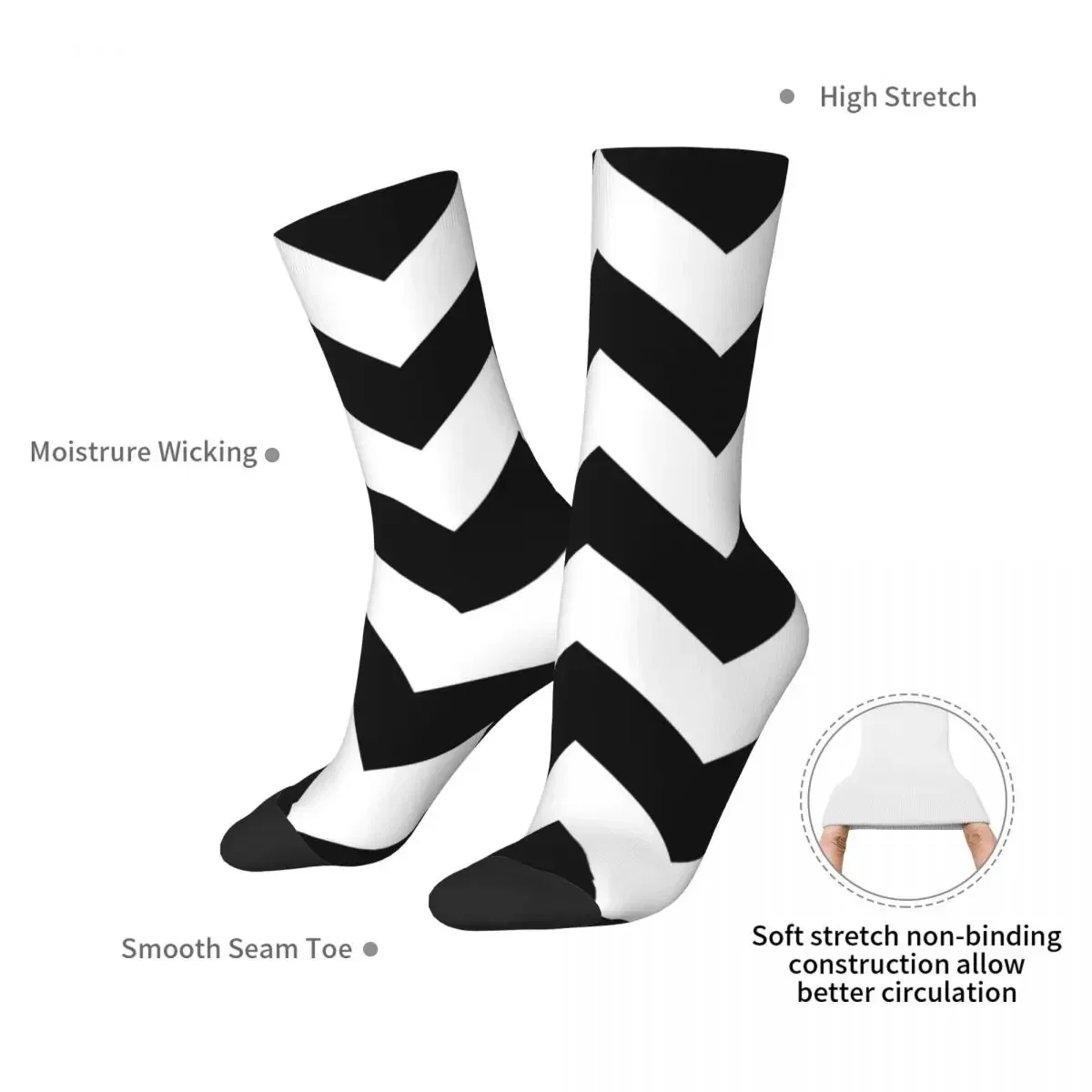 Black And White Chevron Stripes Socks Harajuku High Quality Stockings All Season Long Socks Accessories for Man's Woman's