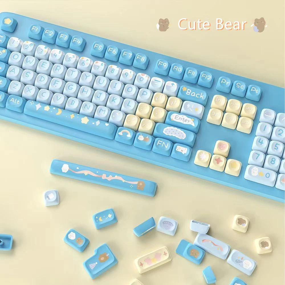 140 Keys Cute Bear MOA Keycaps for Gaming Mechanical Keyboard Mx Switches PBT Five-sided Sublimation Key Caps