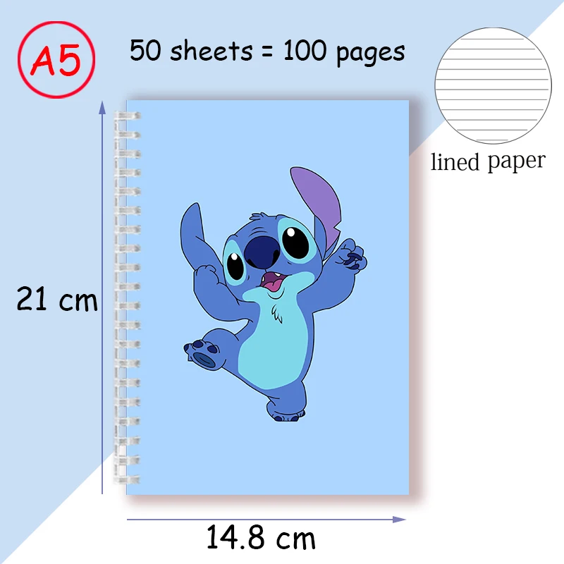 A5 Spiral  Cartoon Lilo & Stitch Notebook Disney Stationery Note Book Diary Anime Figure Graffiti Kids Halloween Gifts Cosplay