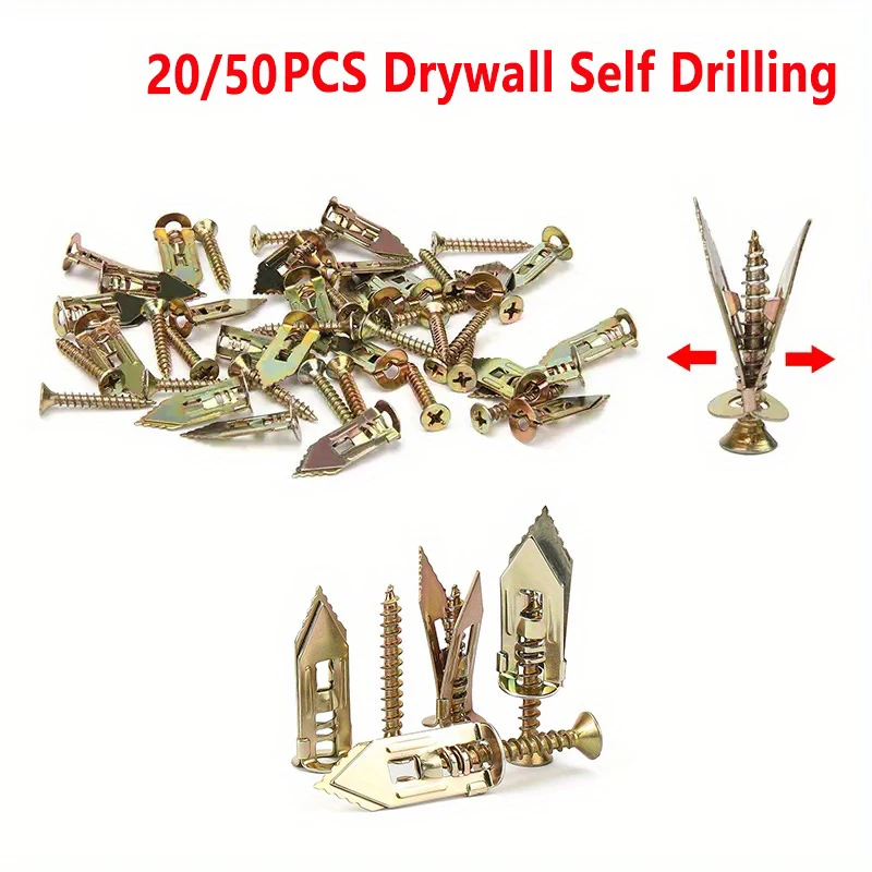 10set Self Tapping Screws Self Drilling Anchors Screws Drywall Anchors Easy Application for Gypsum Plasterboard Dowel