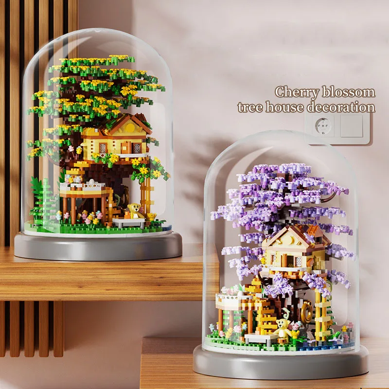 Exhibition Booth Creative Brick Cartoon Bear Figures Tree House Micro Diamond Block Spring Summer Treehouse Nanobrick Toy