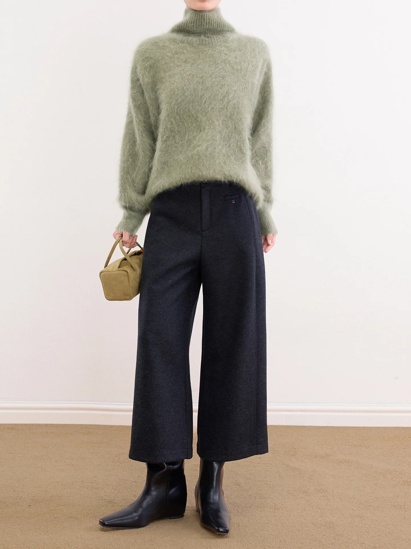 

Gray Woolen Straight Leg Suit Pants Women's Spring Fashion High Waist Wide Leg Bootcut Trousers Commute Style Casual Pants