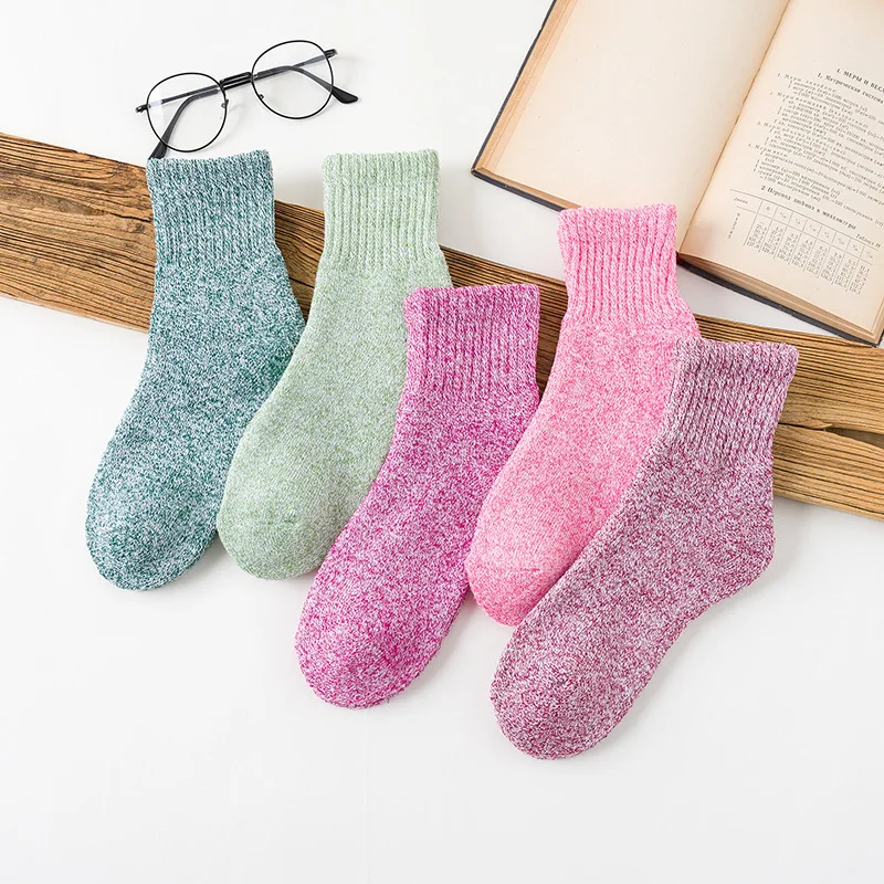 Winter Women's Merino Wool Socks Super Thick Warm High Quality Harajuku Retro Snow Casual Antifreeze Socks 5 Pair