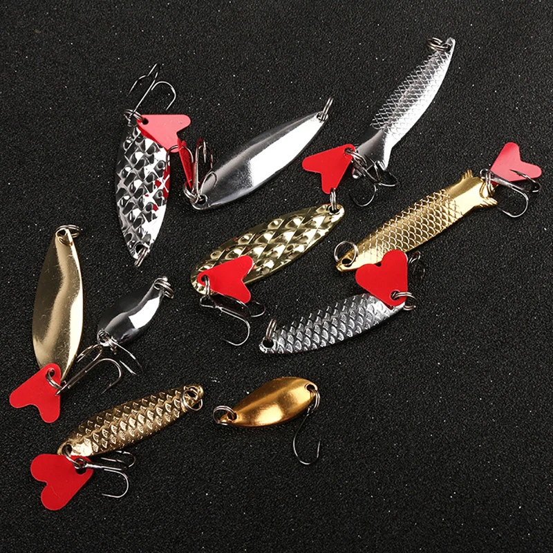 5/10Pcs 2.8/4.5/5/5.2/6cm Fishing Lure Kit Gold Silver Metal Sequins Spinner Spoon Baits Set With Storage Box