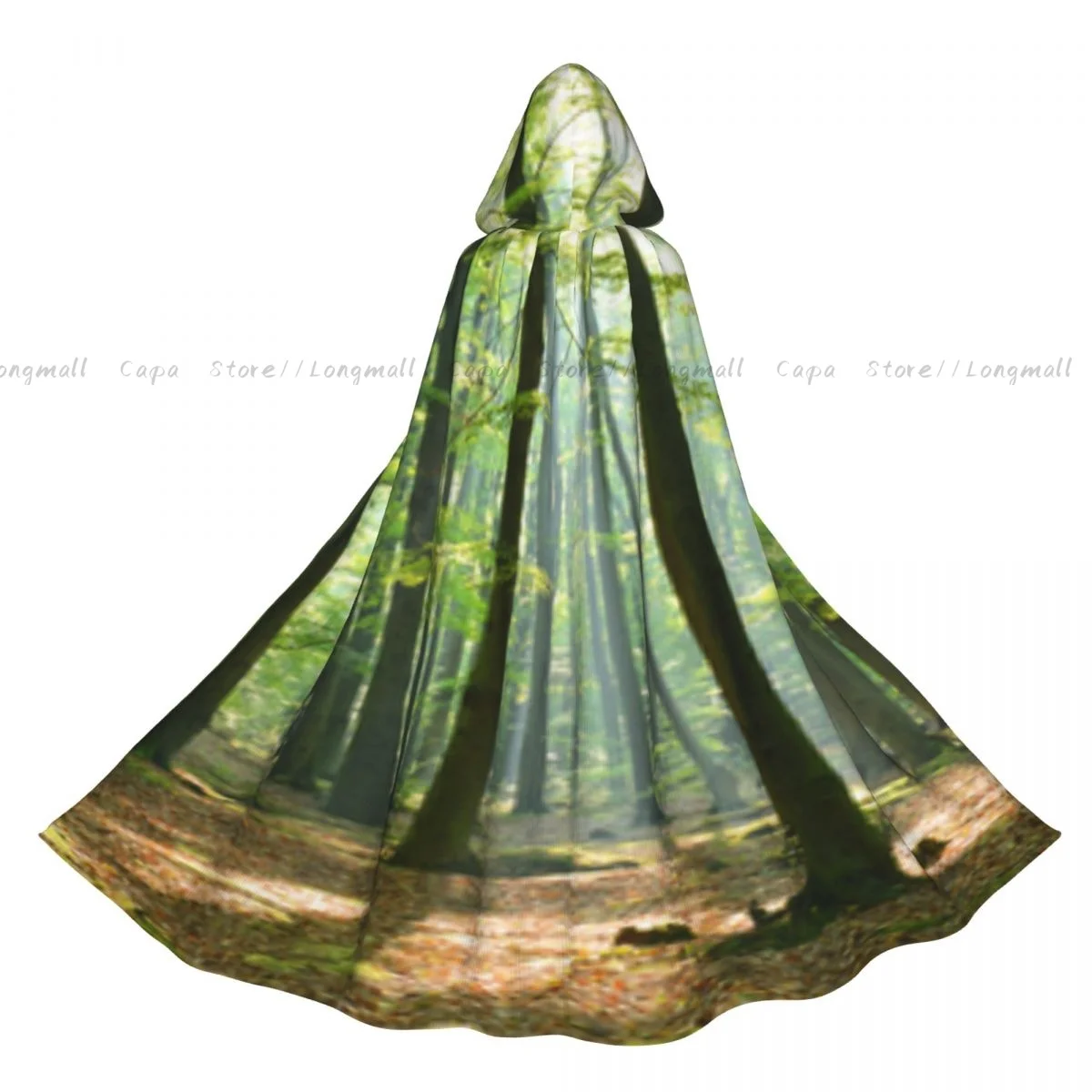 Adult Vampire Cape Hooded Robe Morning In The Forest Freshness Natural Environment Print Halloween Cloak Full Length Cosplay