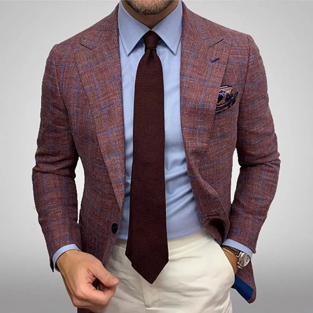 Men's British Style Casual Suit Blazer Single-Breasted Lapels Long Sleeve Multiple Pockets Vacation Office Business Suit