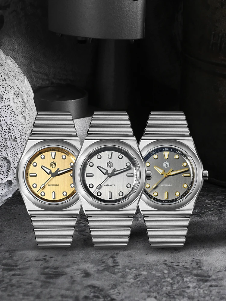 San Martin New 40mm Original Design Stainless Steel Brushed Dial Miyota 90S5 Casual Wristwatch 10Bar Integrated Bracelet SN0149