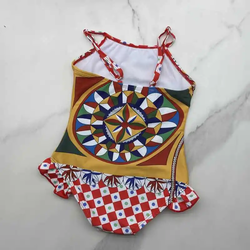 2024 Summer Toddler Kids Swimwear Baby Girls Bikini Children Red Swimwear One-Piece Swimsuit Flower Swimming Wears