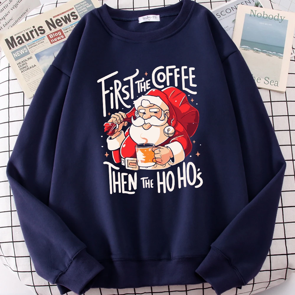 Merry Christmas Santa Claus Drinking Coffee  Printed Woman Pullover Retro Y2K Sweatshirt Autumn Fleece Clothes O-Neck Streetwear