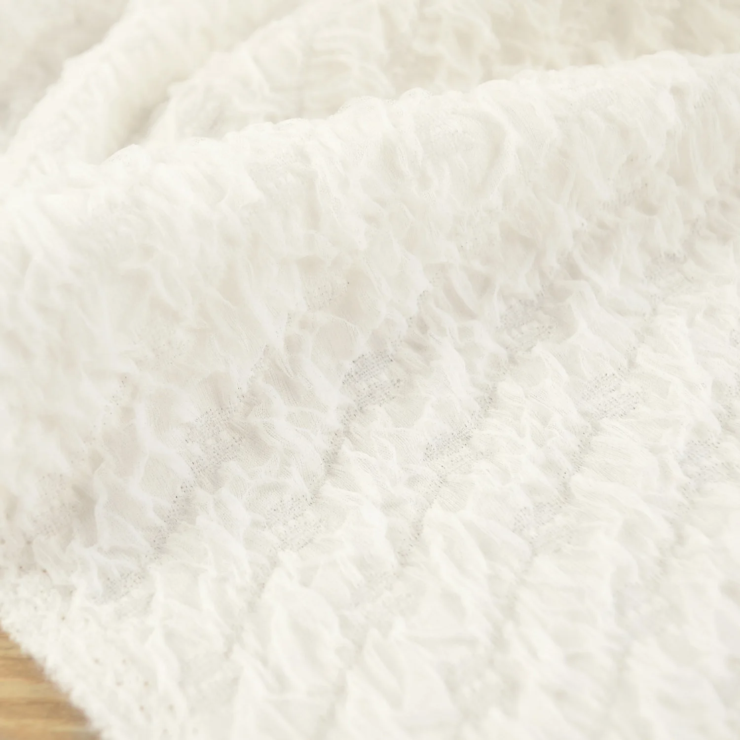 

High-End White Bubble Pleated Fabric Soft Drapable Elastic Basic Non-Light-Through Four-Sided Stretchable DIY Sewing