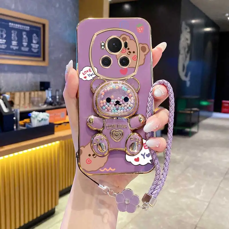 Clover Strap Lanyard Love You Bär Telefonhalter Hülle auf für Huawei Honor Magic 3 4 5 6 7 Pro X9B Anti-Klopf-Ständer-Rückseite