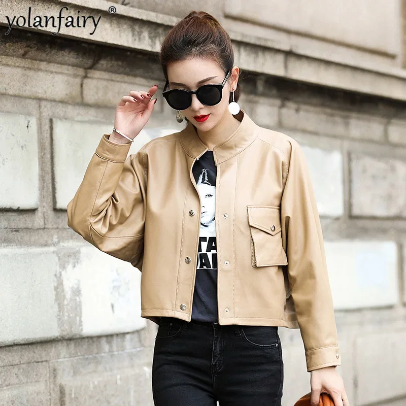 Genuine Leather Clothing Women's Sheepskin Coats Ladies 2023 Motorcycle Jacket Fashion Korean Loose Women Clothes Veste Femme FC