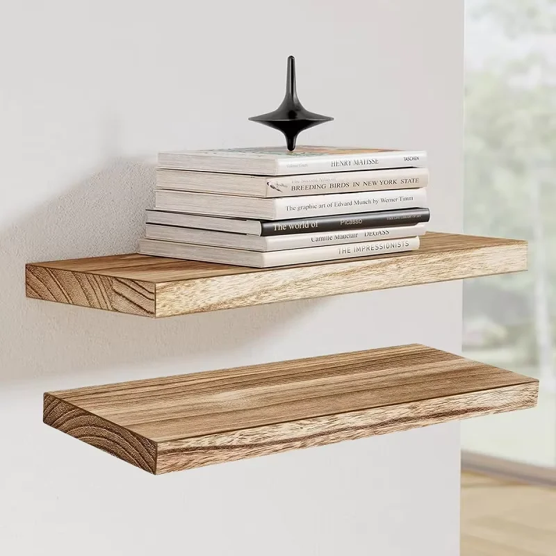 Schwebende Holzregale aus Paulownia-Holz, Karbonisiert, Wandmontierte Regale für Wohnzimmer und Schlafzimmer, Rustikales Schwebendes Regalset
