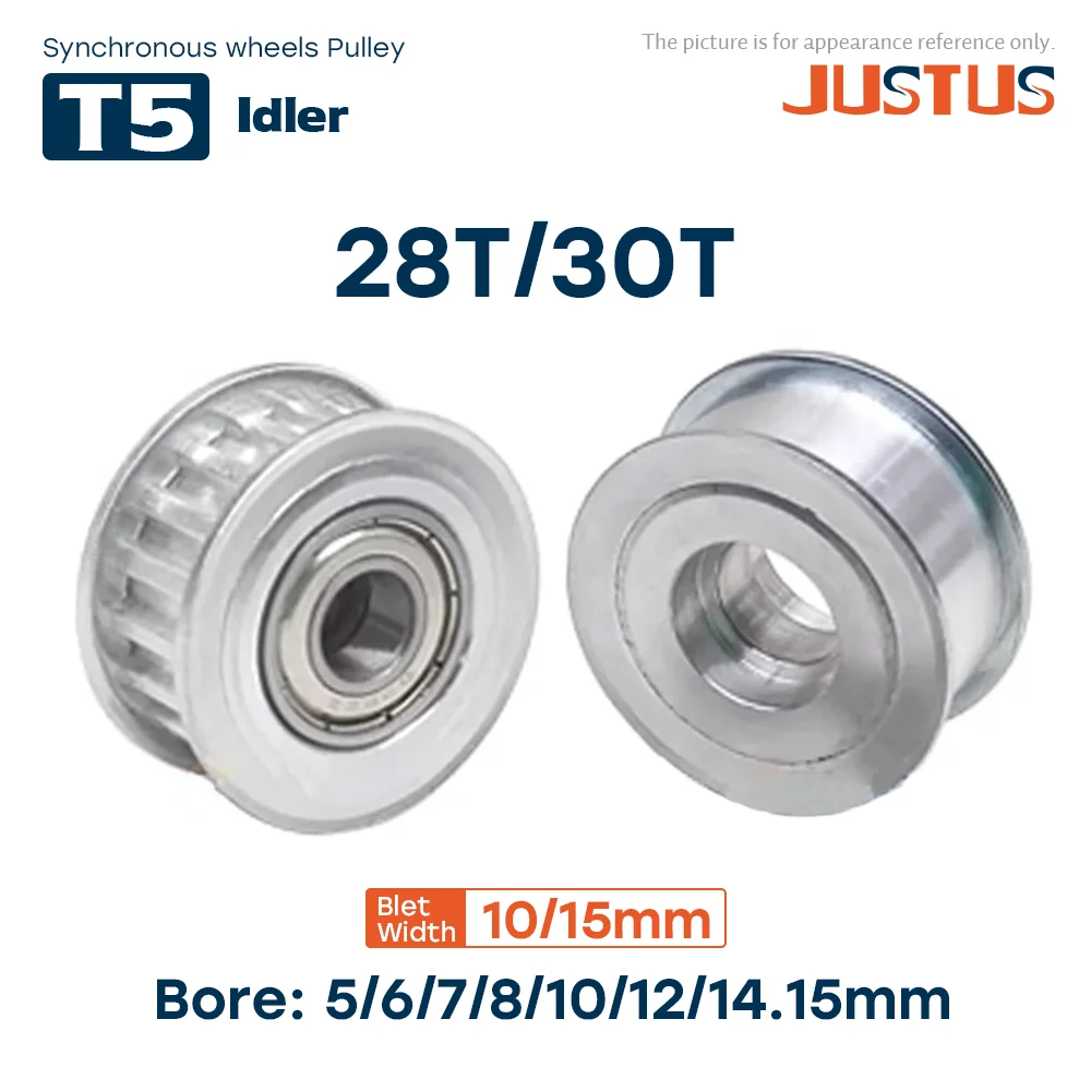 

T5 28T/30 Teeth tensioner adjustment guide wheel with bearing synchronous wheel idler Belt width 10/15mm Bore 5-15mm