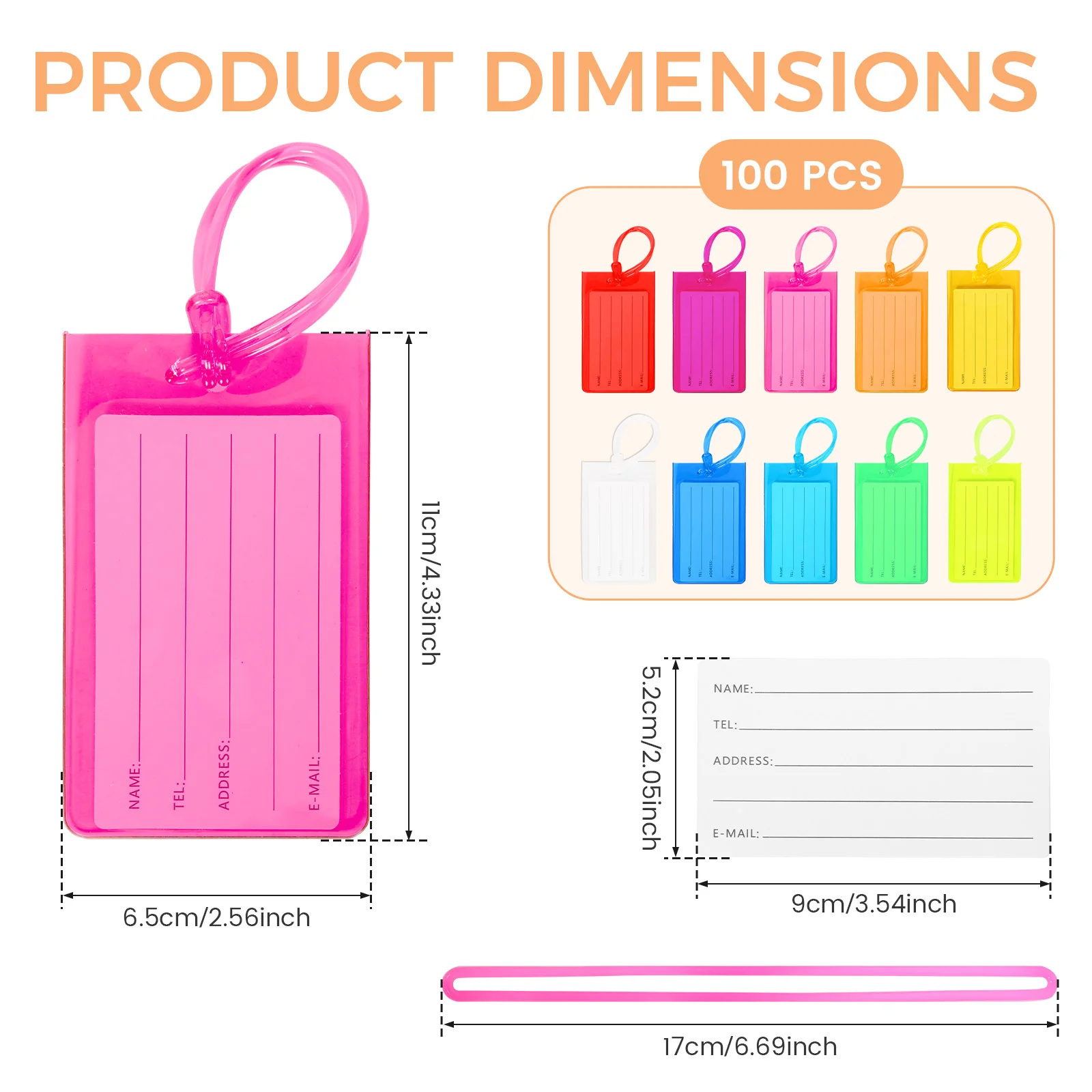 48/100 Pcs PVC Multicolor Luggage Tags Waterproof Flexible Suitcase Tags Travel Luggage Bag Tag Bulk Suitcase Bag Accessories