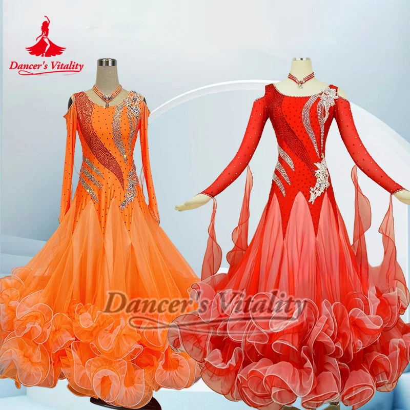大人女性用社交ダンス長袖ドレス、ネックレス付き、カスタマイズ可能、ワルツ、プロのパフォーマンス衣装、ダンサーの活力