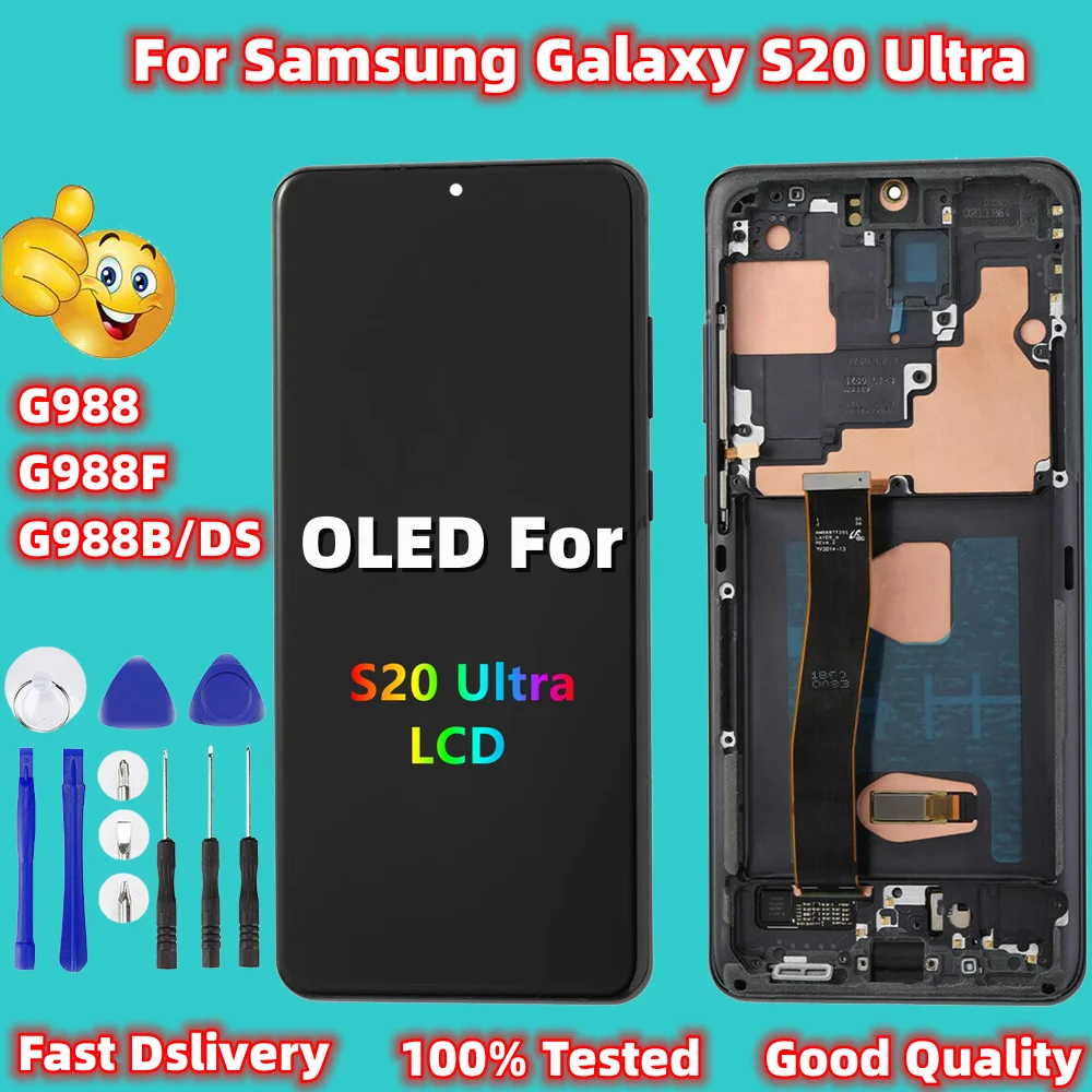 100% Tested OLED Screen For Samsung Galaxy S20U Lcd With Frame G988 G988F G988B/DS Display Touch Grass Screen Digitizer Assembly