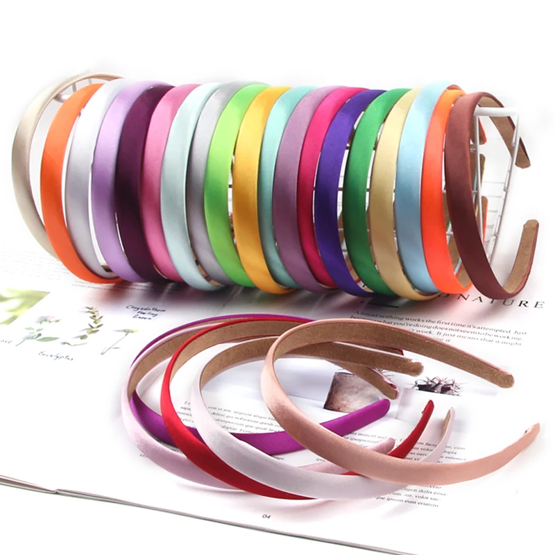 

10Pcs/Lot Popular 15mm Solid Colors Satin Headband Gilrs Ribbon Hairband Hair Accessories For Women Wholesale net red hair acce