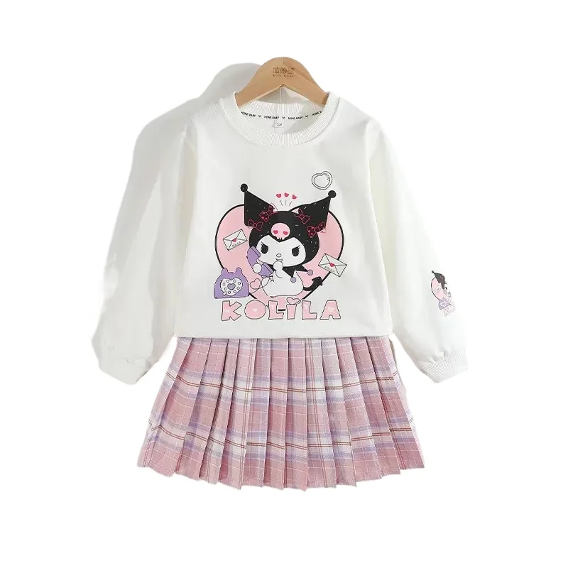 Sanrio-ropa de invierno para niña, sudadera de manga larga con estampado de Kuromi, Falda plisada, 2 piezas