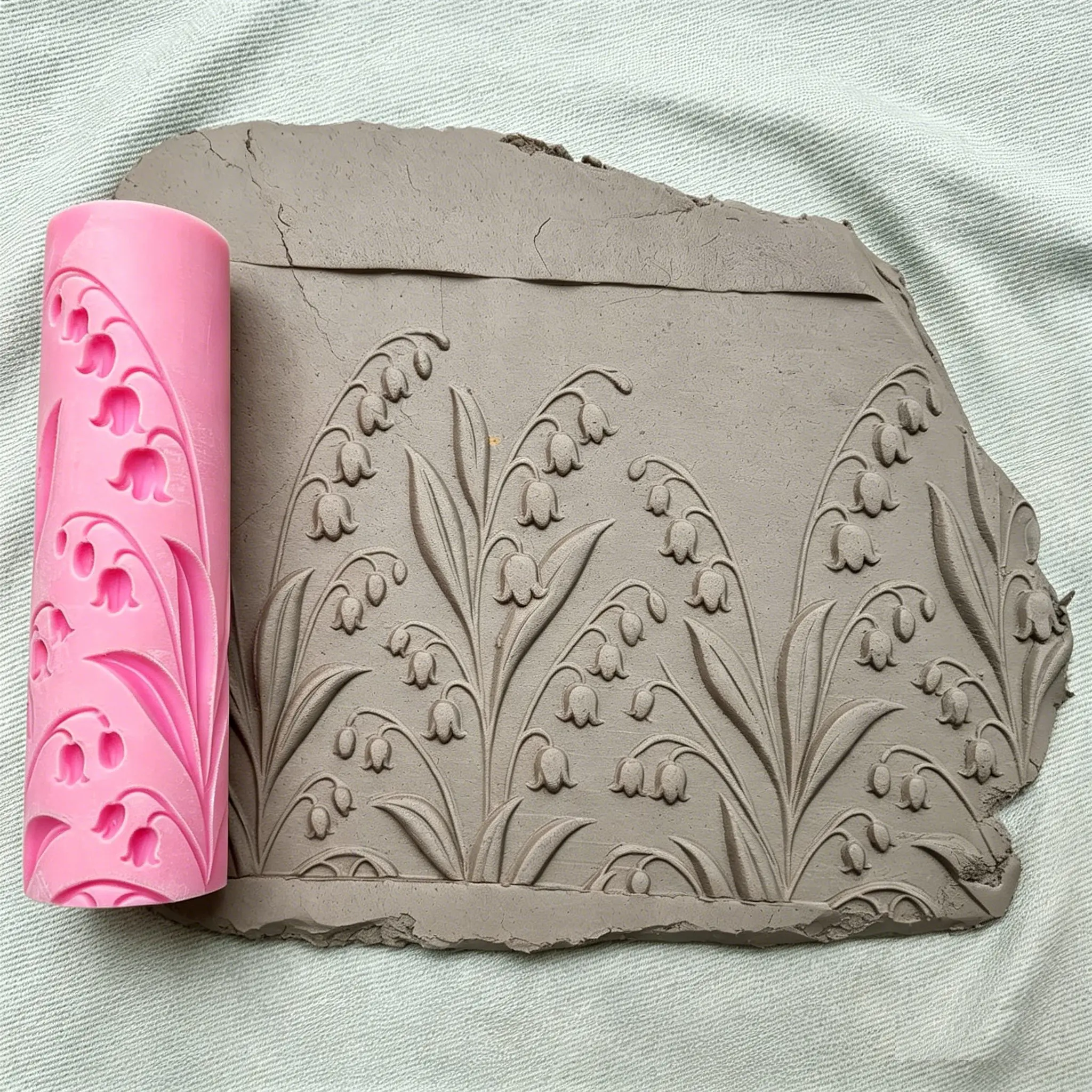 Rodillo de arcilla con textura en relieve, se puede usar como rodillo de amasar, patrón de lirio de los valles, adecuado para cerámica, herramientas de manualidades DIY.