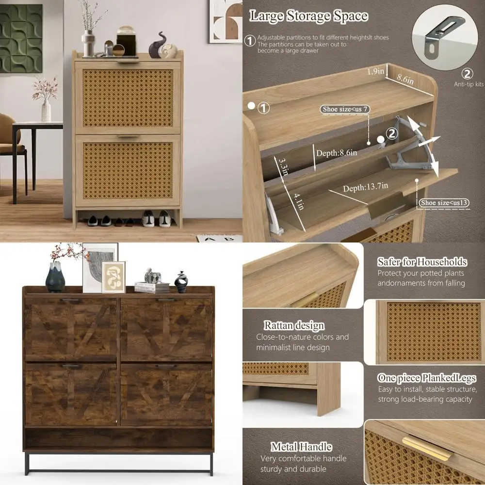 

Отдельно стоящий шкаф для хранения обуви в стиле фермерского дома с двумя ящиками, металлическими ножками, кабинетом и полкой, скрытым решением для хранения