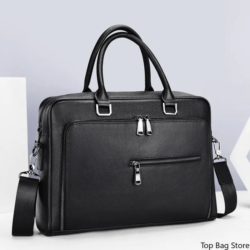 Men's Genuine Leather Briefcase Structured Professional Executive Bag Padded Laptop Compartment Office Daily
