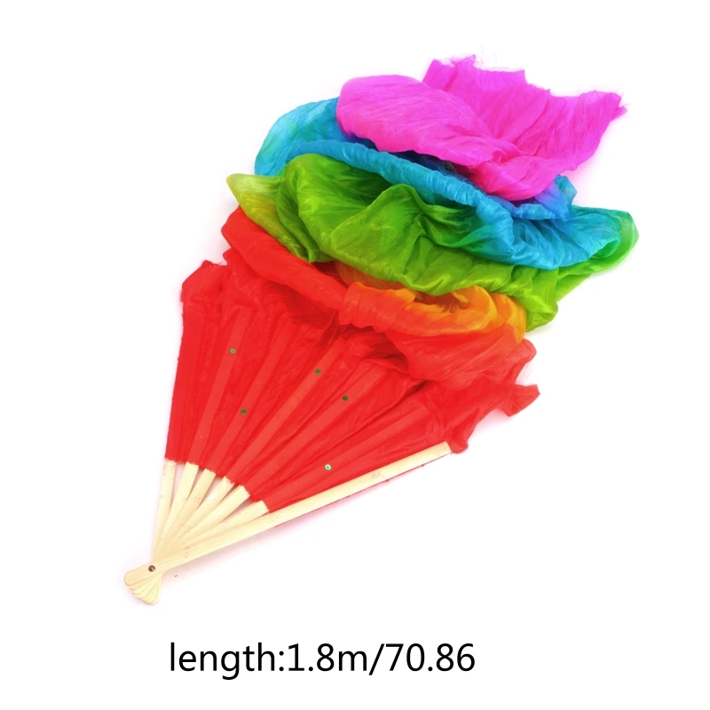 Y1UB Silk Belly Dance Fan National Dance Dancing Long Bamboo Fan Long Folding Fans