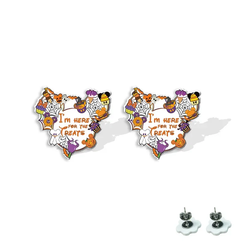 2024 New Disney Mickey Mouse Stud Earring Halloween Ghost Epoxy Jewelry Resin Acrylic Earrings Handmade Girl Birthday Gifts