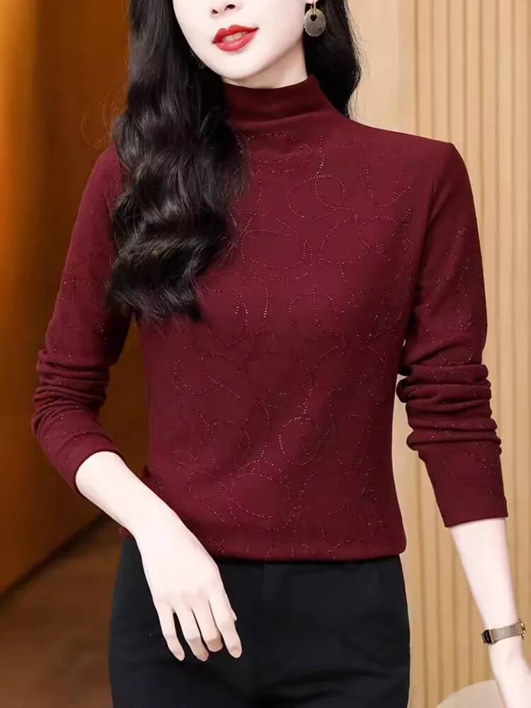 Элегантный комплект с бриллиантами, бархатный комплект, милый M-3XL, женский весенне-летний женский пуловер, футболка, водолазка, тонкий однотонный