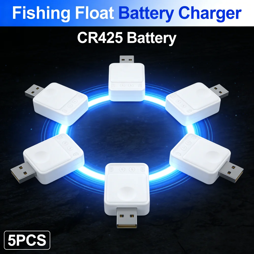 5pcs CR425 Battery USB Charger Luminous Electronic Fishing Float Charger Multiple Safety Protections One-Button Operation