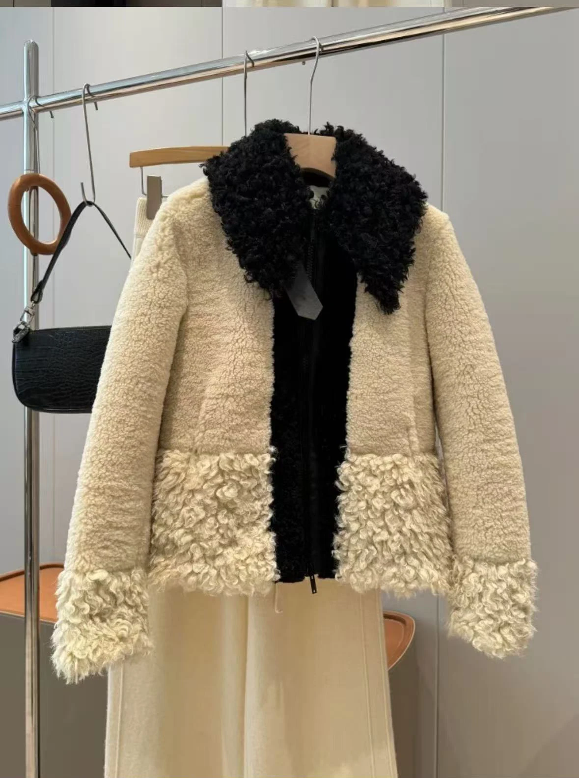 Original high-quality 2026 new women's jacket top patchwork faux fur effect coat
