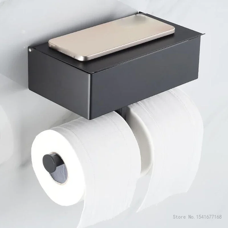 Stainless Steel Toilet Hanging Paper Holder Creative Light Luxury Household Bathroom Hotel, Multifunctional Black Tissue Box 1Pc