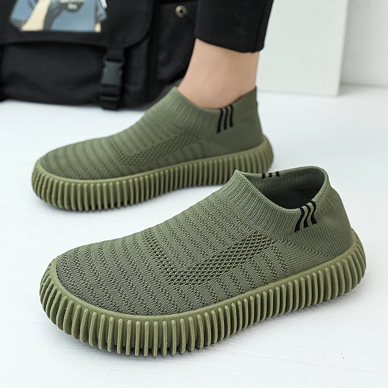 Brand Fashion Men\'s Shoes Casual Sneakers Breathable Light Slip-on Shoes Mesh Sock Lazy Shoes Men Tennis Sports Shoes Student