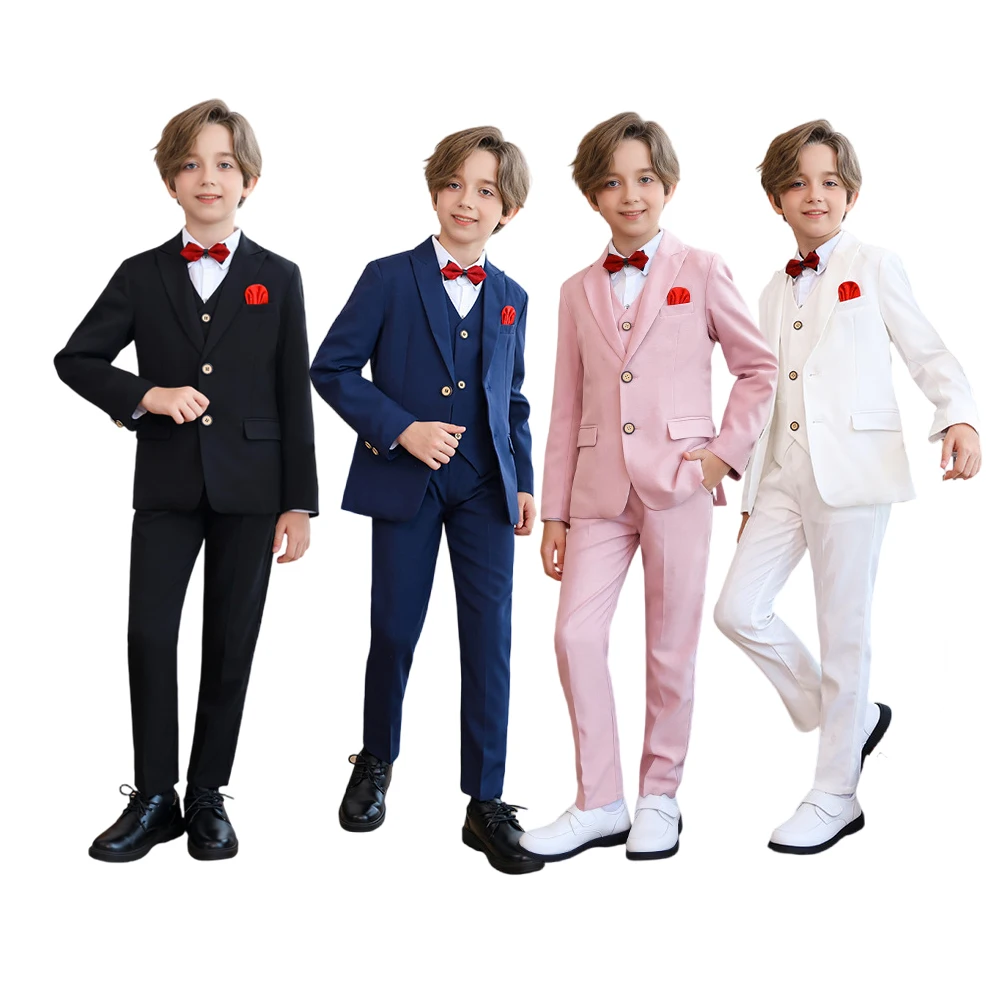 

Child Formal Solid Suit Set Autumn Boys Wedding Event Host Performance Birthday Party Photography Costume Kids Blazer Vest Pants