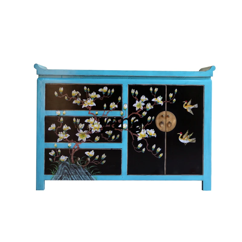 

LZR hand-painted entrance foyer solid wood shoe cabinet upturned head mixed and matched storage cabinet