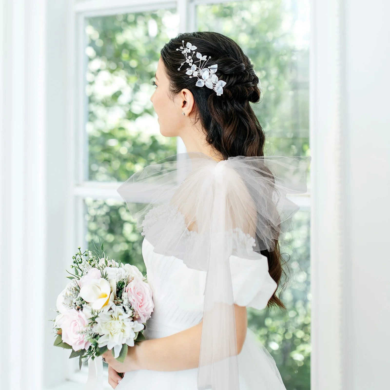 

1 Pair Detachable Tulle Sleeves For Wedding Dress Bridal Puff Sleeve Shoulder Cape Elegant Long Arm Covering Soft Mesh Sleeve