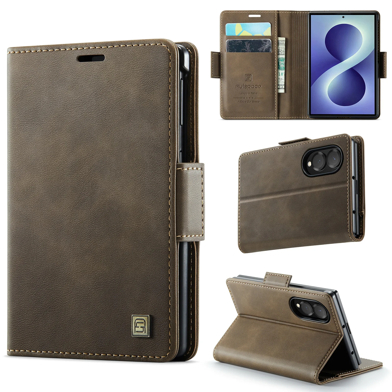 Luxury Flip Cards Solt Wallet Leather Case for Samsung Galaxy Z Fold8 Fold 8 Wide Shockproof Skin Feel Stand For Magsafe Cover