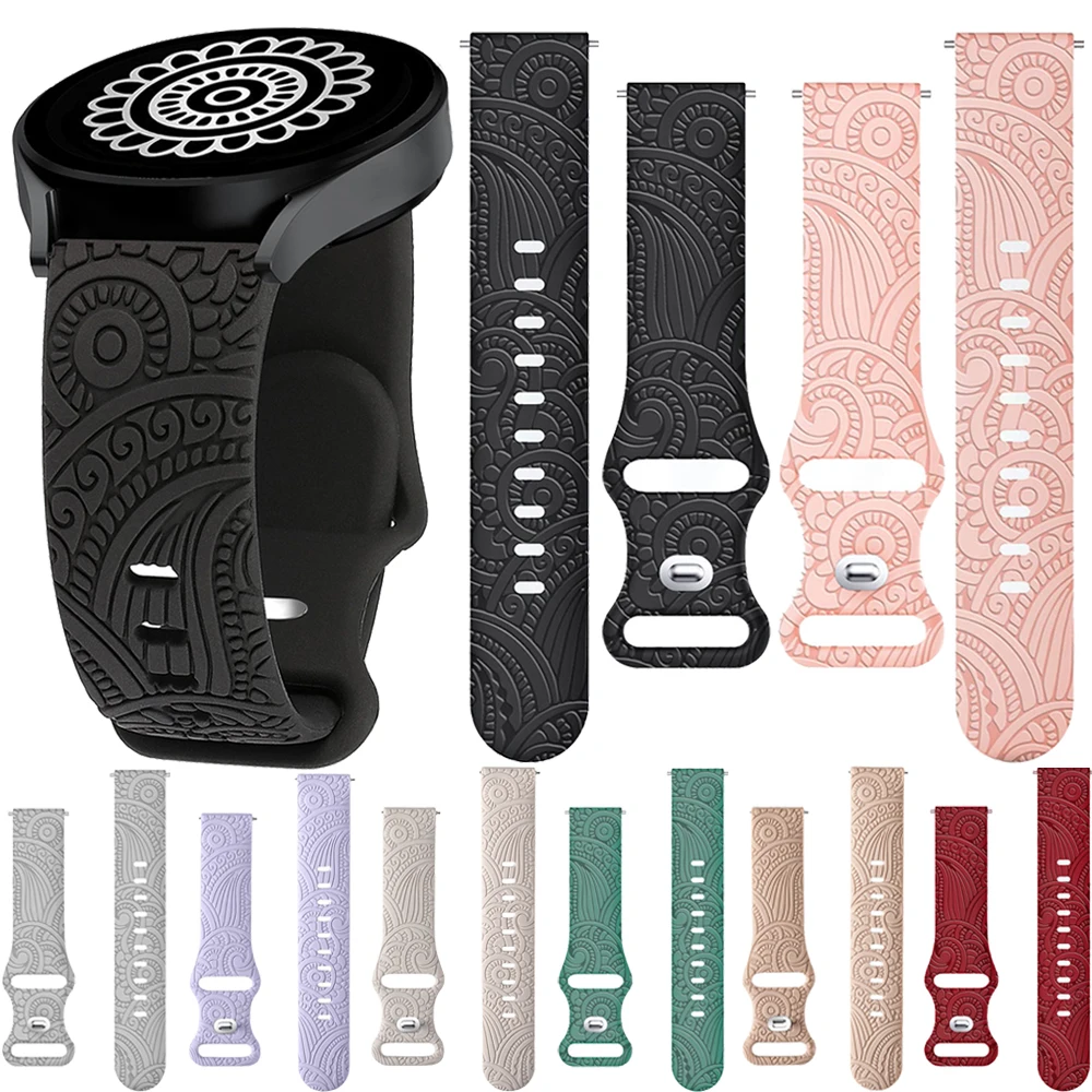 Силиконовый ремешок с гравировкой 20 мм для Samsung Galaxy Watch 7/6/5/4 40 мм 44 мм/Watch 5Pro 45 мм/Watch 6 Classic 43 мм 47 мм аксессуар для часов
