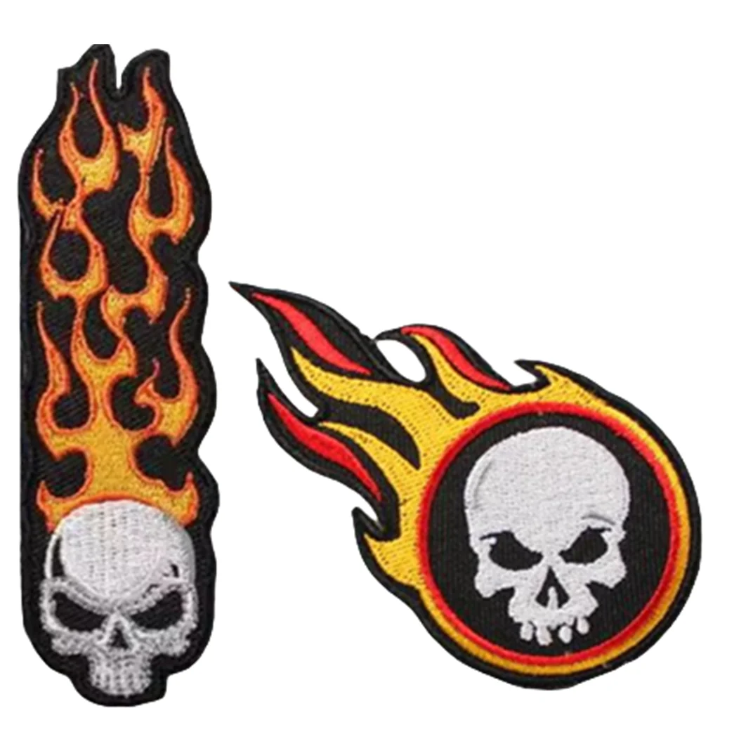 10PCS Flame Skull Punk Patches Bikers iron sew on Repari Rock and Roll Patches for clothing backpack Embroidered Motorcycle