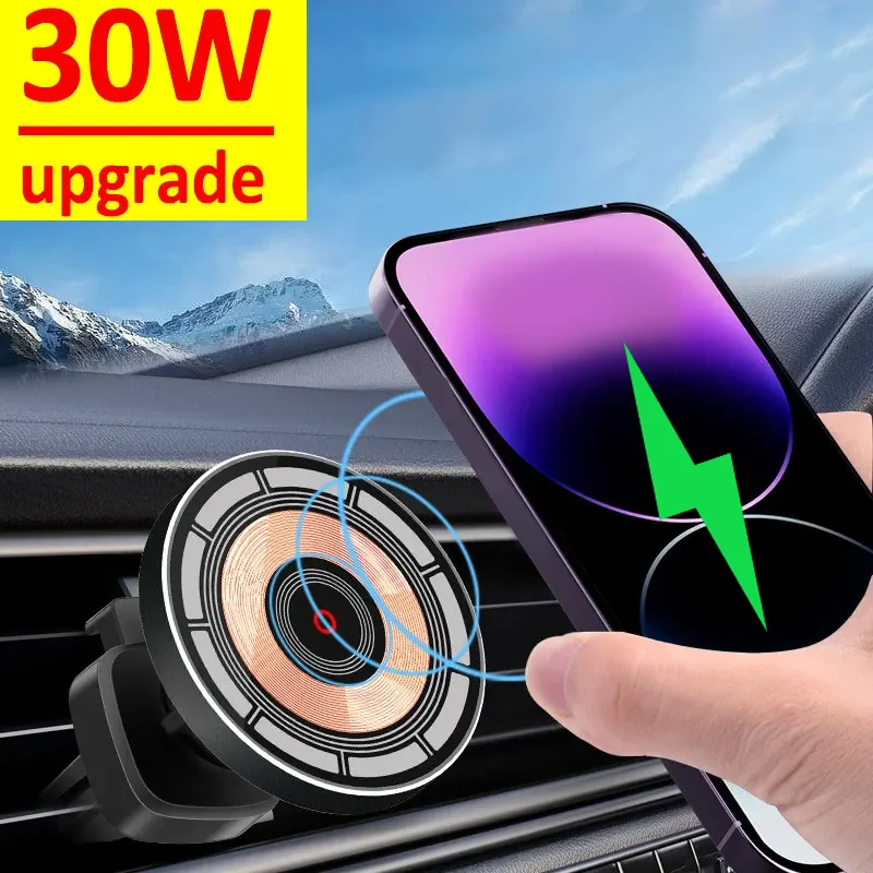 30W Magnetic Car Wireless Charger Air Vent Car Phone Holder Stand for iPhone 15 14 13 Pro Max 11 Fast Charging Station Car Mount