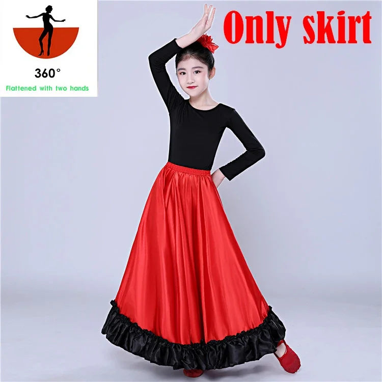 Costumi di danza del ventre per ragazze della principessa zingara Gonna tradizionale di flamenco spagnola Abito con gonna altalena liscia in raso DL5158