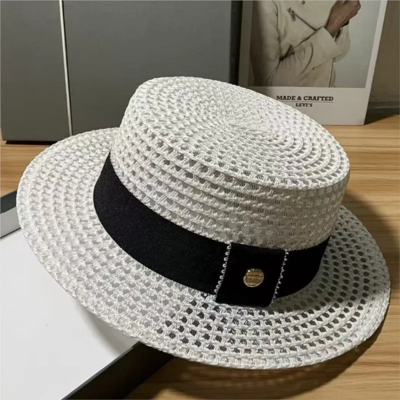 

hat black and white hollowed-out flat top versatile vacation