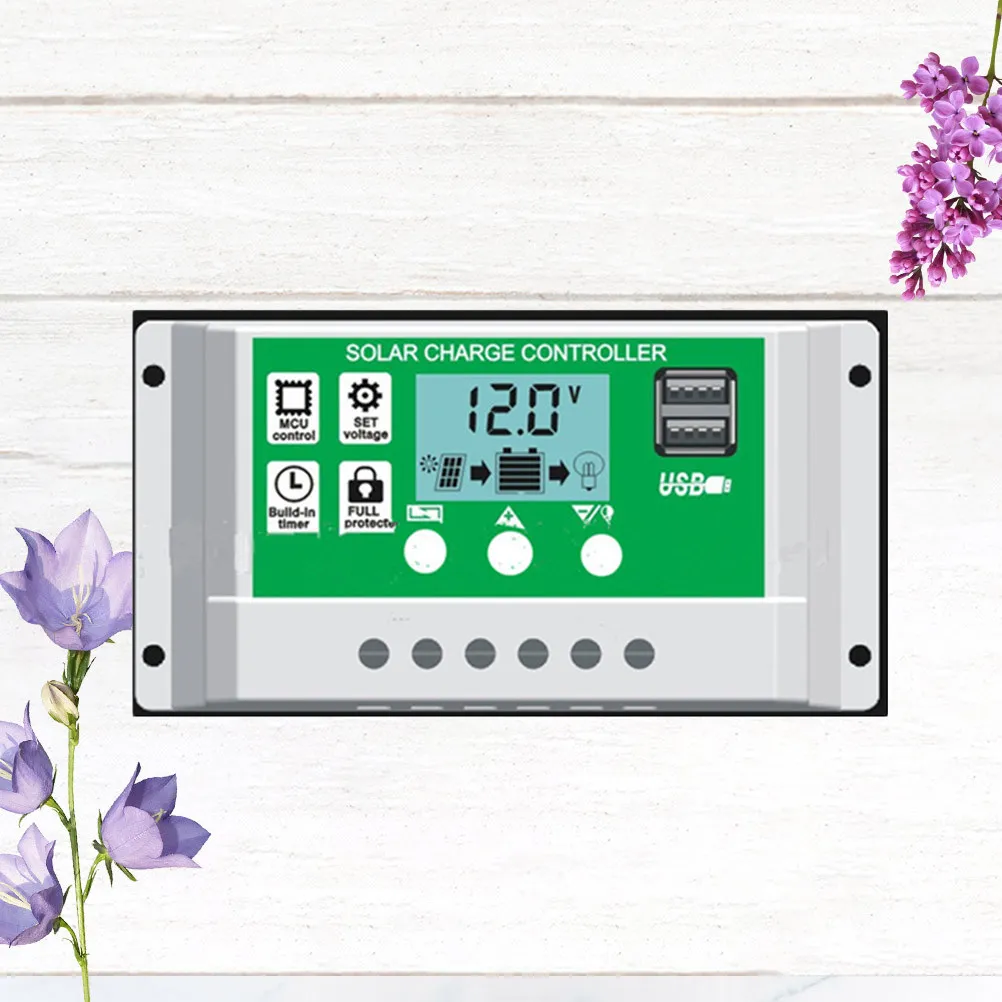 30A Solar Charge Controller Auto LCD Dual USB Solar Panel Battery Regulator for Lithium Ion Lithium Iron Phosphate