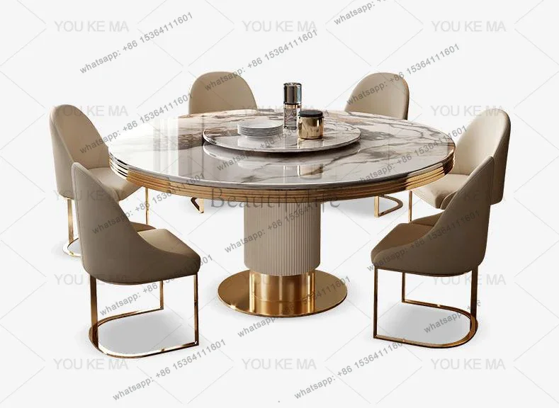 

yj5 Luxury Style Round Marble Dining Table with Gold Stainlees Frame Seats 6-10 People