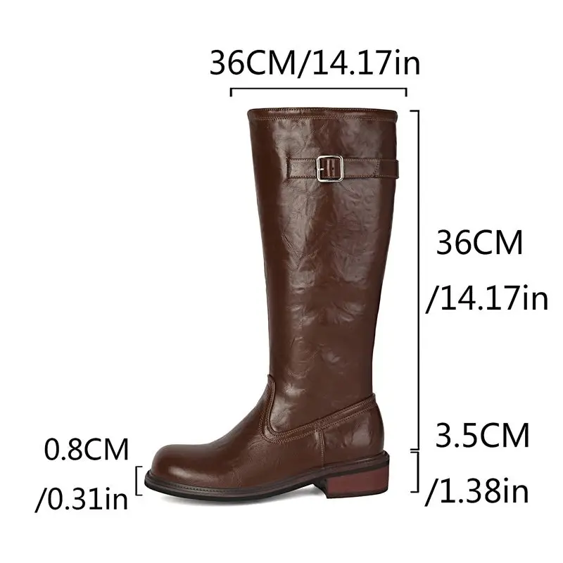 ORCHA LISA Classic Female Knee High Boots Round Toe Thick Heels 3.5cm Zipper Plus Size 44 45 46 47 Retro Daily Motorcycle Bota