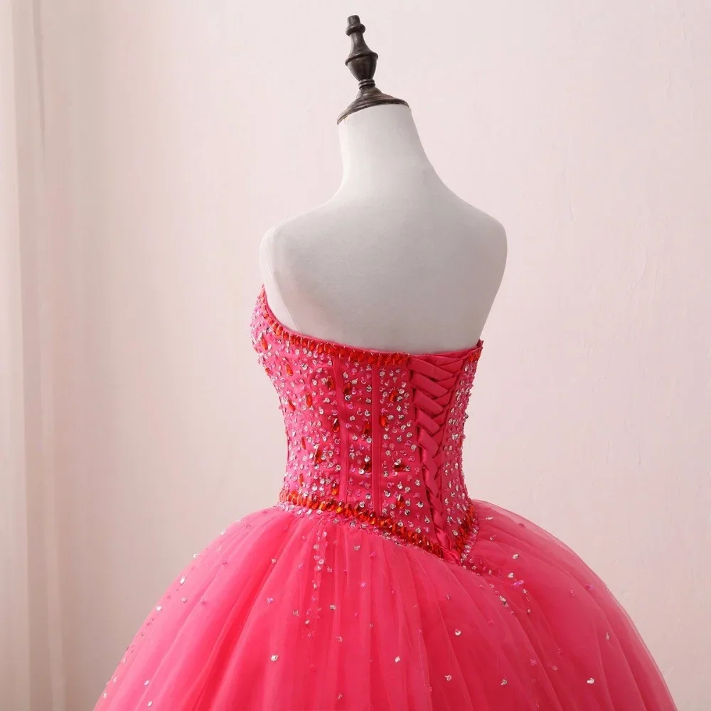 Vestidos De quinceañera rosa a la moda para 15 años, vestido De baile De tul Crytsal brillante, vestido De fiesta De Gala Formal